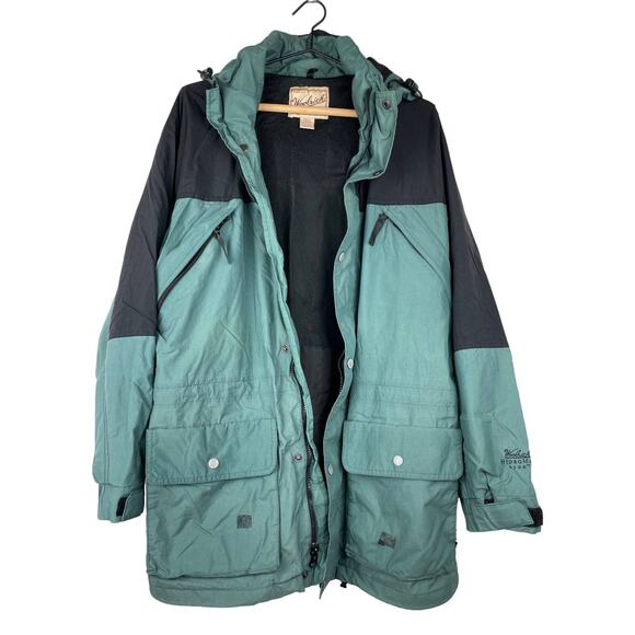 Vintage Woolrich Jacket Hydromax 2100 Windbreaker Hooded Green Black Mens Size L - Picture 1 of 12